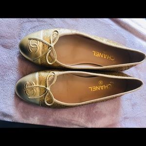Chanel gold sequin flats